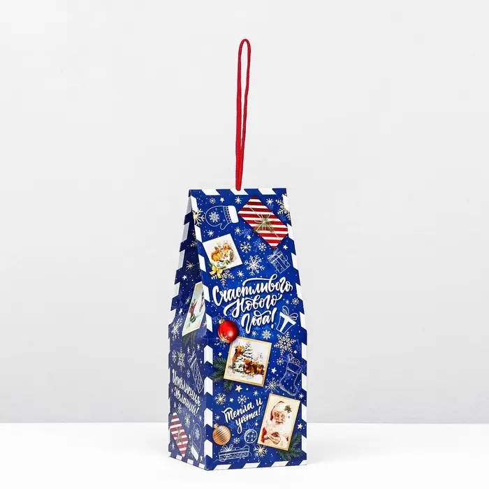 Коробка новогодняя подарочная складная «Новогодица синий» 9.5×9.5×25 см Коробка новогодняя подарочная складная «Новогодица синий» 9.5×9.5×25 см