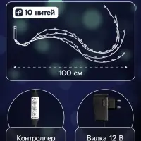 Гирлянда &laquo;Конский хвост&raquo; 10 нитей по 1 м, IP20, серебристая нить, 100 LED, свечение белое, 8 режимов, 12 В