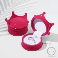 Футляр бархатный под кольцо, серьги &laquo;Корона&raquo;, 5.5&times;5.5&times;4.5, розовый, вставка белая