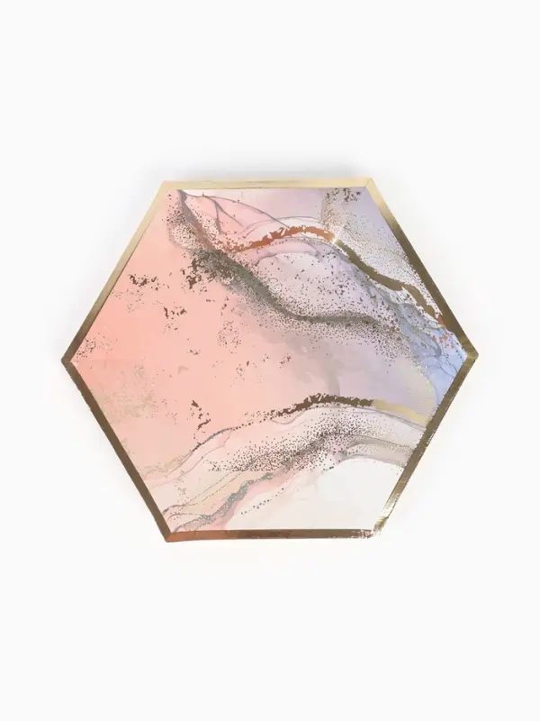 Набор посуды для праздника на 12 персон, мрамор розовый (тарелки 23 см, стакан 250 мл)