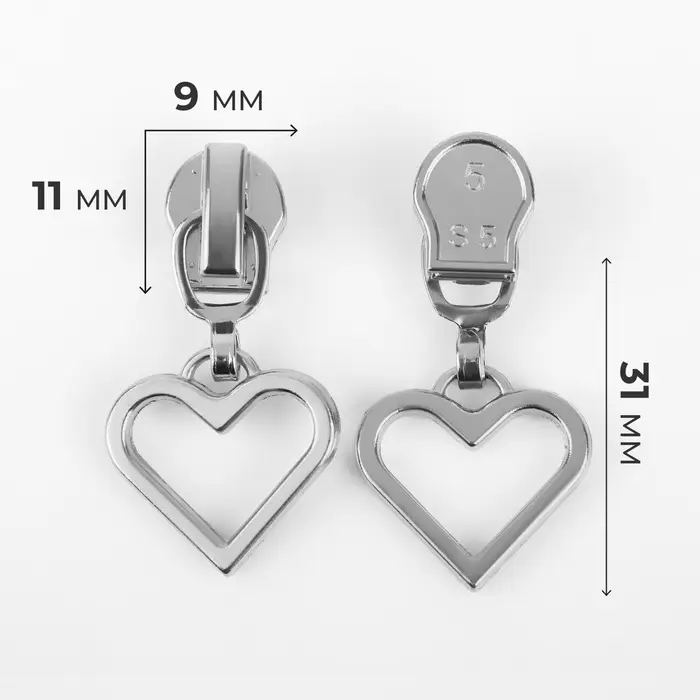 Бегунок автоматический для молнии «Спираль», №5, декоративный «Сердце», 10 шт., цвет никель Бегунок автоматический для молнии «Спираль», №5, декоративный «Сердце», 10 шт., цвет никель