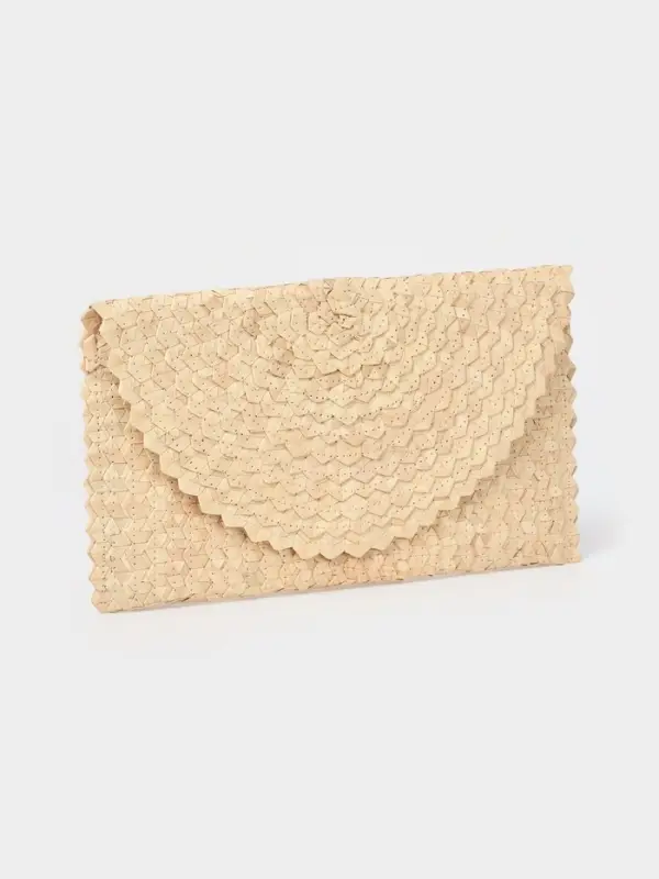 Сумка клатч плетёная из пальмового листа, 28&times;16&times;2 см, бежевая