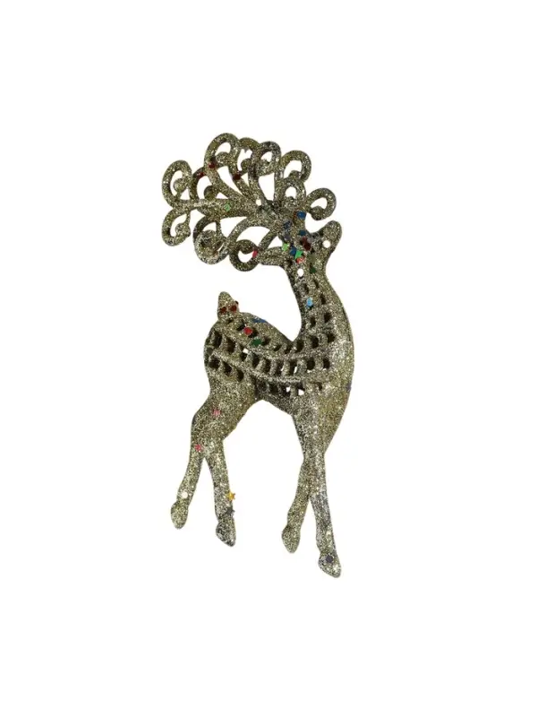 Ёлочные игрушки 2 шт. &laquo;Зимнее волшебство. Ажурный олень в блёстках&raquo; пластик, 5.5&times;12 см, серебро/золото