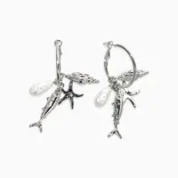 Серьги "Морской мир", с подвесками, цвет белый в серебре