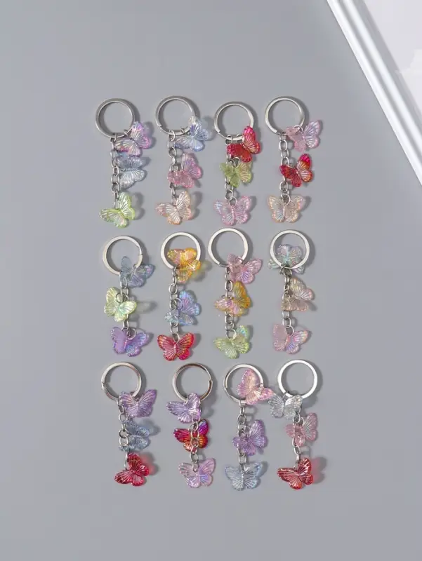Брелок для ключей на кольце &laquo;Цветные бабочки&raquo;, пластик, 3 бабочки, 2.5&times;7 см, МИКС