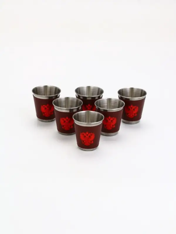 Стопки в чехле &laquo;Герб&raquo;, нержавеющая сталь, набор 6 шт. &times; 75 мл