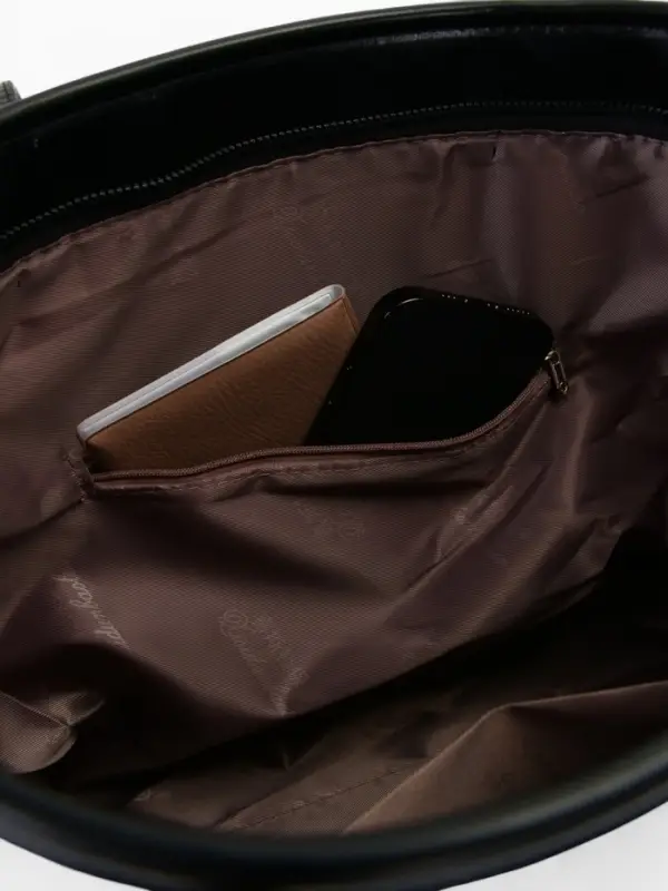 Сумка-шопер женская на молнии, размер 30.5&times;12&times;27 см, однотонная, чёрная