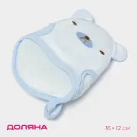 Мочалка варежка детская Доляна &laquo;Мишка&raquo;, для купания, 16 см, голубая