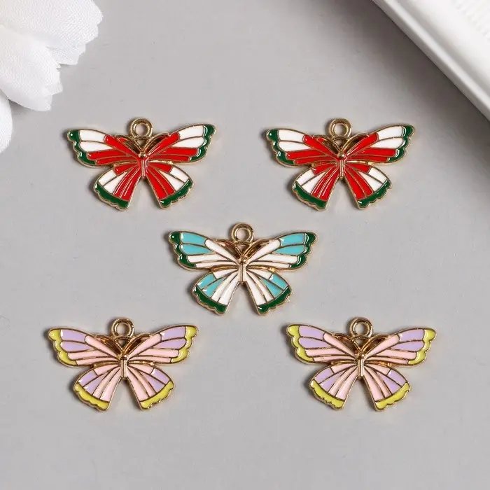 Декор для творчества металл, эмаль "Разноцветная бабочка" МИКС 1,5х2,5 см