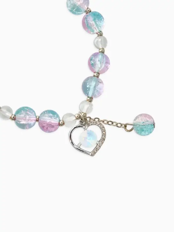 Браслет детский "Выбражулька" сердце с подвеской бусина, цвет голубой в серебре