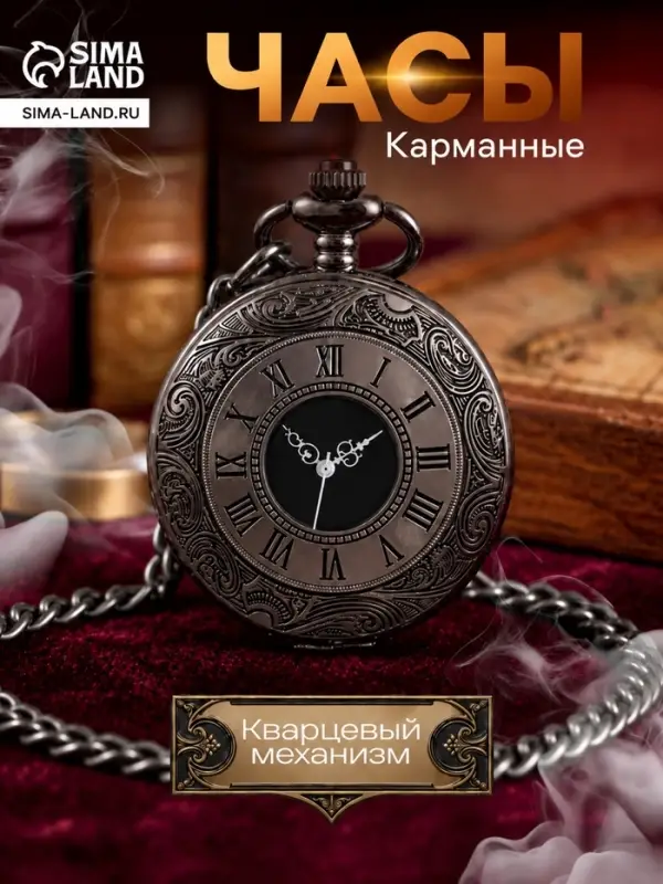 Часы карманные &laquo;Бонжур&raquo;, кварцевые, циферблат d=4 см, 5.5&times;4.5 см, цепочка 80 см