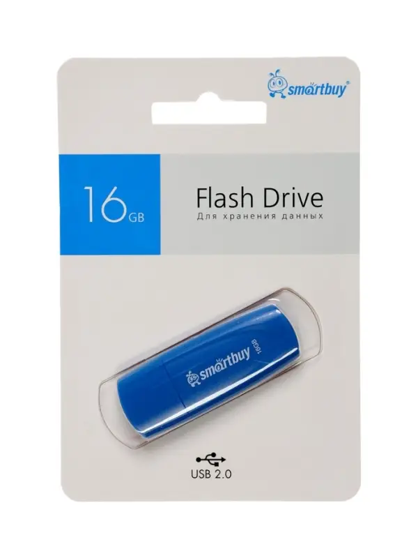 Флешка Smartbuy 016GB2SCB, 16 Гб, USB2.0, чтение до 15 Мб/с, запись до 12 Мб/с, синяя