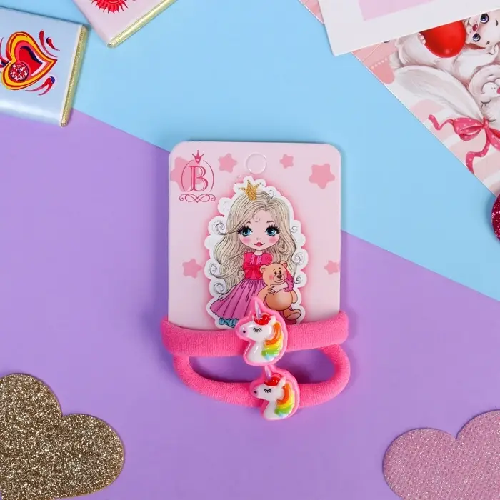 Резинки для волос «Маленькая радость», набор 2 шт., единорог, 3.5 см, розовые