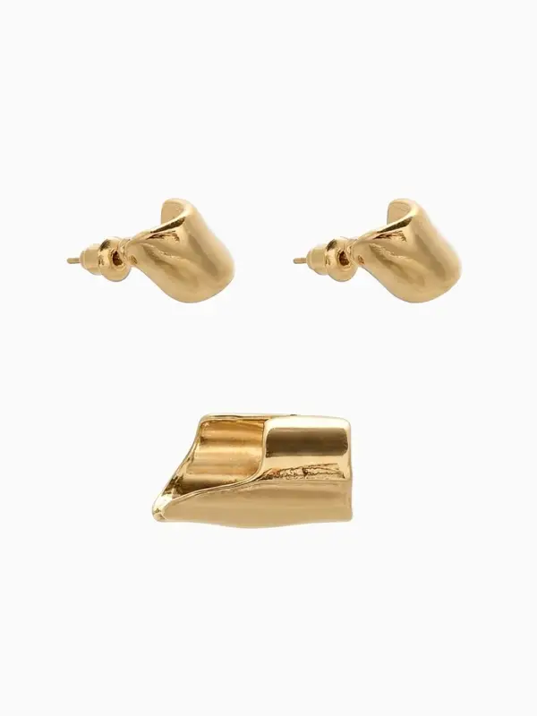 Набор серьги и каффа 3 шт. &laquo;Минимализм&raquo;, тренд, цвет золото