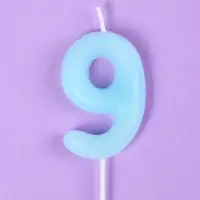 Свеча в торт «Цифра 9», светящаяся голубая, 9 см