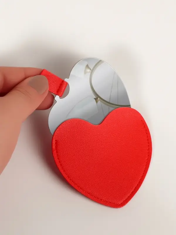 Зеркало карманное &laquo;Сердце&raquo;, 8.4&times;9.5 см, в чехле из искусственной кожи, красное