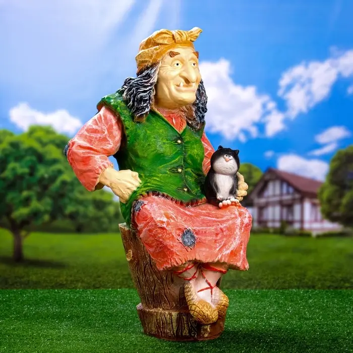 Садовая фигура из полистоуна &laquo;Баба Яга на ступе с кошкой&raquo;, 74&times;36&times;40 см, МИКС