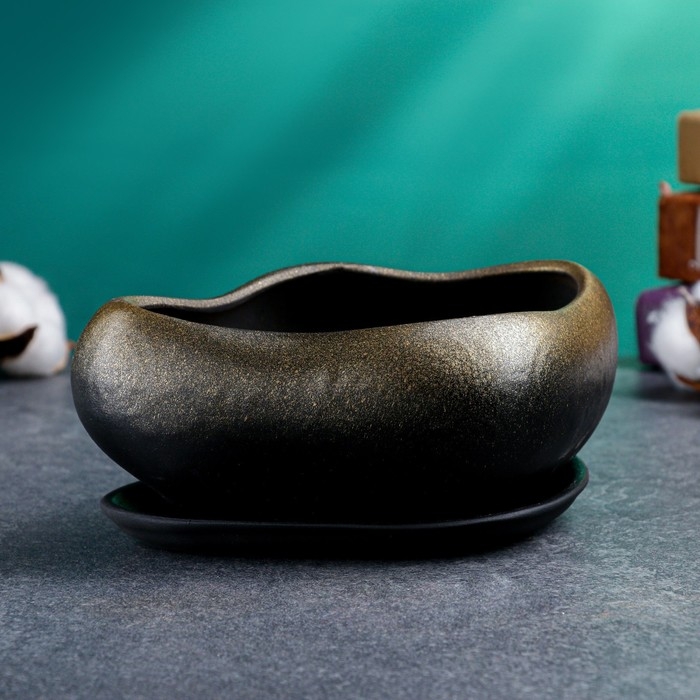 Горшок "Бонсай малый" для кактусов и суккулентов, золото, 0,6, л/ 17х14х8см