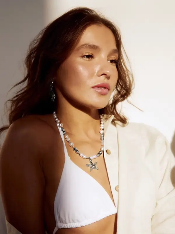 Кулон на жемчужных бусах &laquo;Морская звезда&raquo;, 55 см, белый в серебре