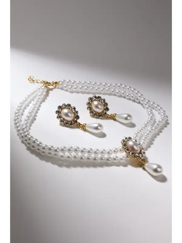 Набор 2 предмета: серьги, колье &laquo;Антуанетта&raquo;, вспышка, белый в золоте, 40 см