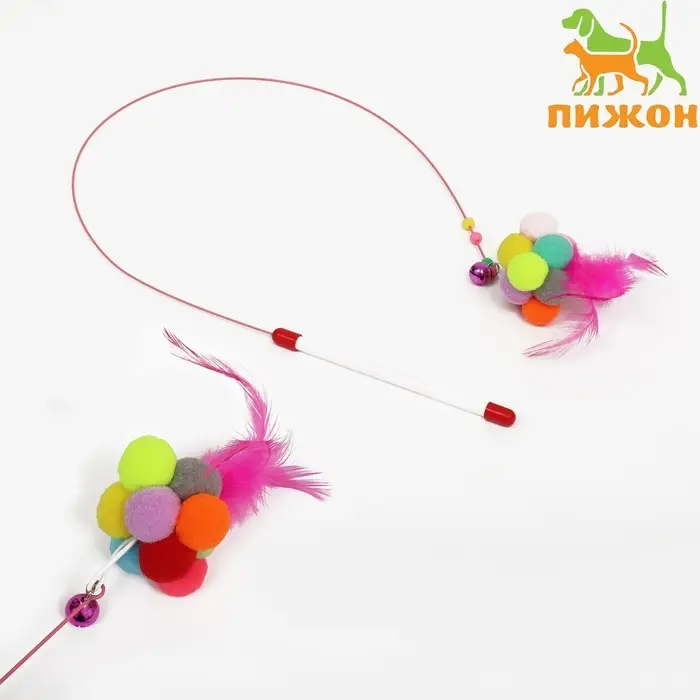 Дразнилка-удочка с плюшевым мячом и стальной проволокой, 100 см, микс цветов Дразнилка-удочка с плюшевым мячом и стальной проволокой, 100 см, микс цветов