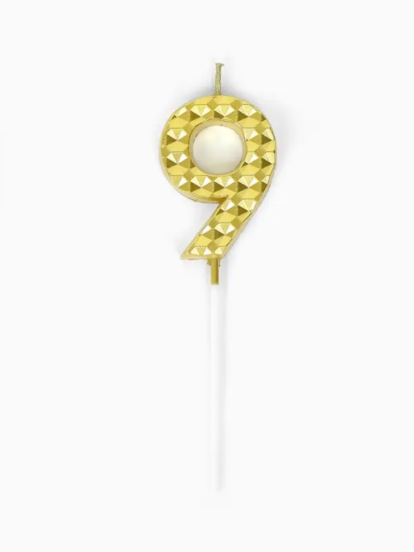 Свеча для торта &laquo;Элемент&raquo;, цифра "9" золотая