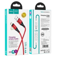 Кабель Hoco U93, USB - Lightning, 2.4 А, 1.2 м, индикатор, красный