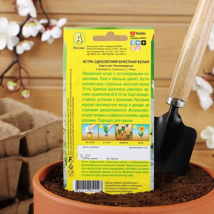 Семена цветов Астра "Букетная" белая, О, 0,2 г