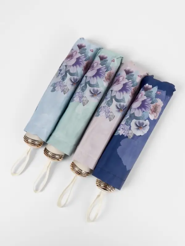 Зонт механический &laquo;Фиалки&raquo;, эпонж, 4 сложения, 8 спиц, R=47/55 см, d=94 см, МИКС