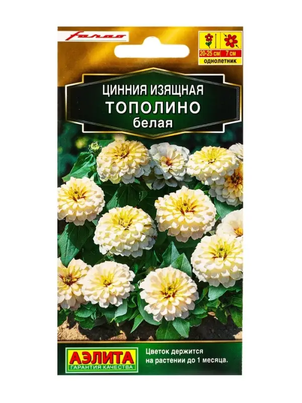 Семена цветов Цинния Тополино белая Золотая серия, Ц/П,12 шт. Семена цветов Цинния Тополино белая Золотая серия, Ц/П,12 шт.