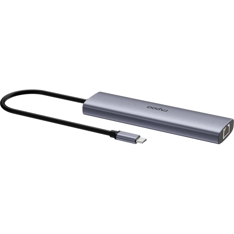 Разветвитель USB RAPOO 7в1 USB-C - PD+HDMI+USB+SD,TF+RJ45(13242)XD71-SGRY