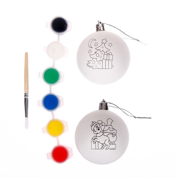 Ёлочные шары под раскраску на новый год «Чудеса под ёлочкой», краски, 2 шт, новогодний набор для творчества Ёлочные шары под раскраску на новый год «Чудеса под ёлочкой», краски, 2 шт, новогодний набор для творчества