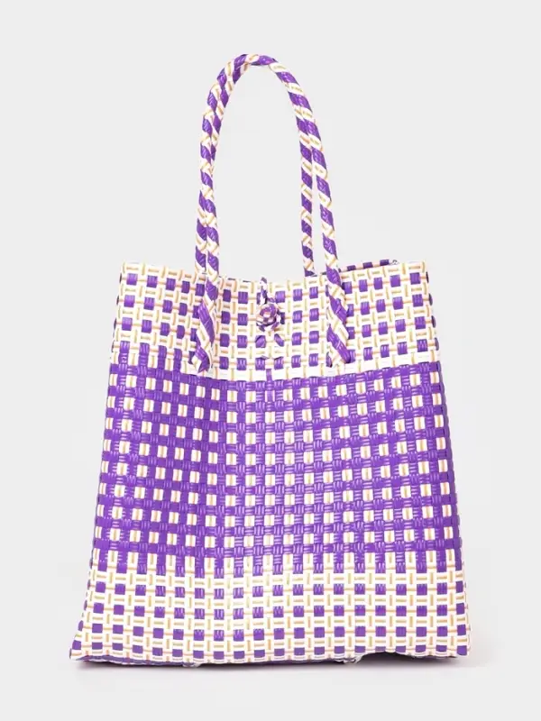 Сумка плетёная, 40&times;20&times;55 см, пластик, фиолетово-белая