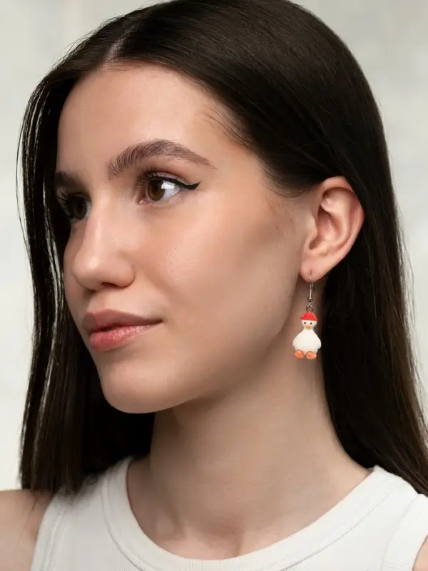 Серьги ассорти &laquo;Радость&raquo;, гуси в шапках, цветные в серебре