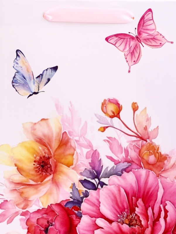 Пакет подарочный вертикальный «Бабочки в цветах»,   ML 23 × 27 × 11.5 см