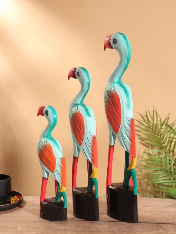 Сувенир интерьерный "Фламинго" дерево (набор 3 штуки)