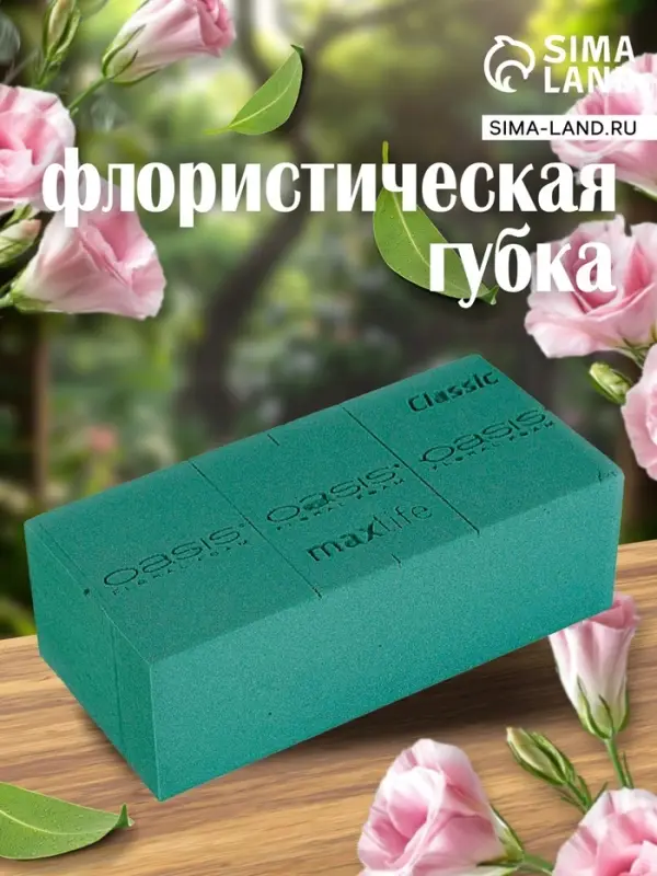 Губка флористическая для живых цветов, букетов &laquo;Оазис Классик&raquo; кирпич, 23&times;11&times;8 см