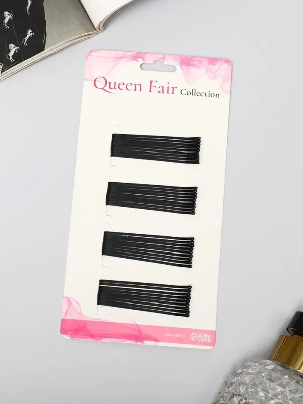 Невидимки для волос QF &laquo;Гладкие&raquo;, набор 36 шт., 6 см, чёрные