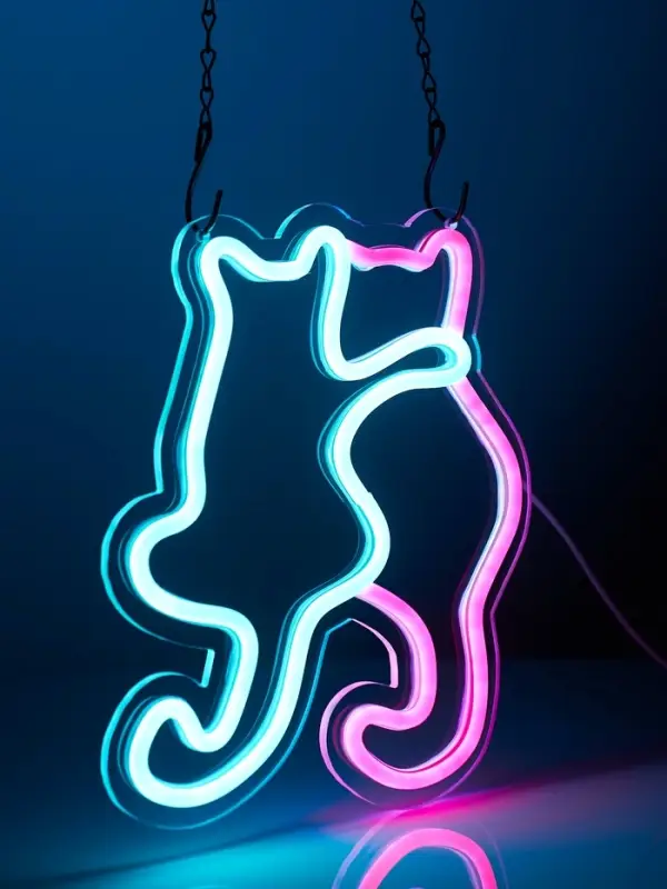 Неоновая вывеска &laquo;Котики&raquo;, 21&times;26 см, от USB, свечение голубое, розовое