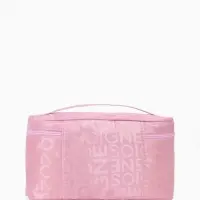 Косметичка-сундучок на молнии, на подкладке, с ручкой, зеркалом, с буквами, розовая