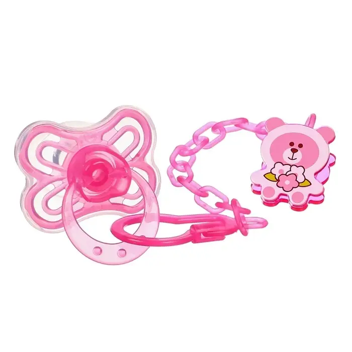 Соска - пустышка с держателем &laquo;Бабочка&raquo;, SL, КЛ +6 мес., с колпачком, розовая