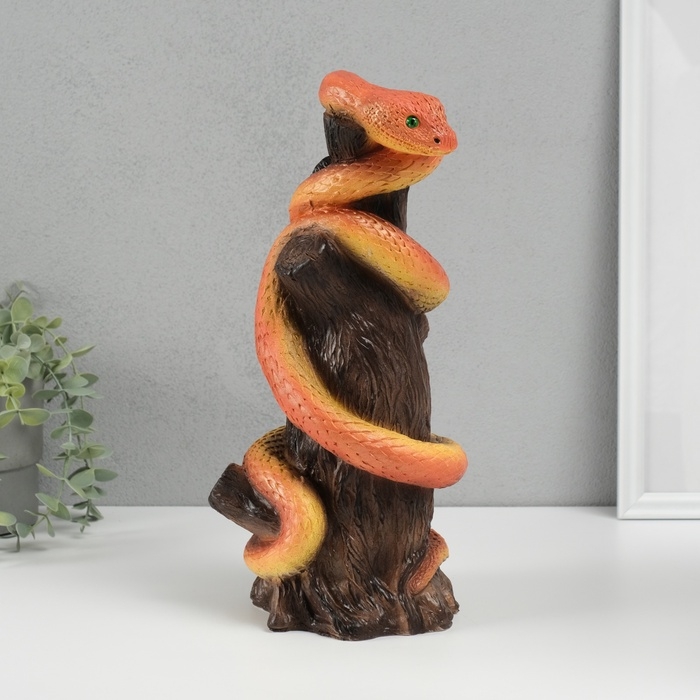 Новогодняя копилка  Новогодняя копилка "Змея на пеньке"  33 х 14 х 15 см, оранжевый
