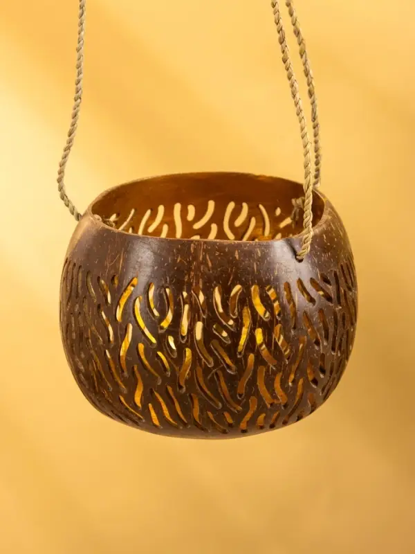 Подсвечник подвесной из кокоса, 9-12 см, коричневый