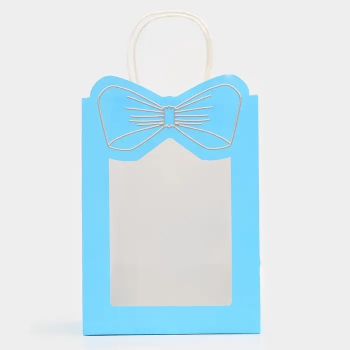 Пакет подарочный бумажный с окном &laquo;Бант&raquo;, 19&times;26&times;13 см, голубой