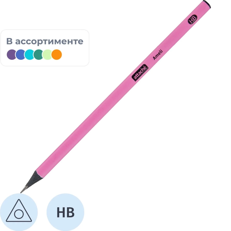 Карандаш чернографитный Attache Ameli HB б/ласт трехгр черн.дерево, в асс