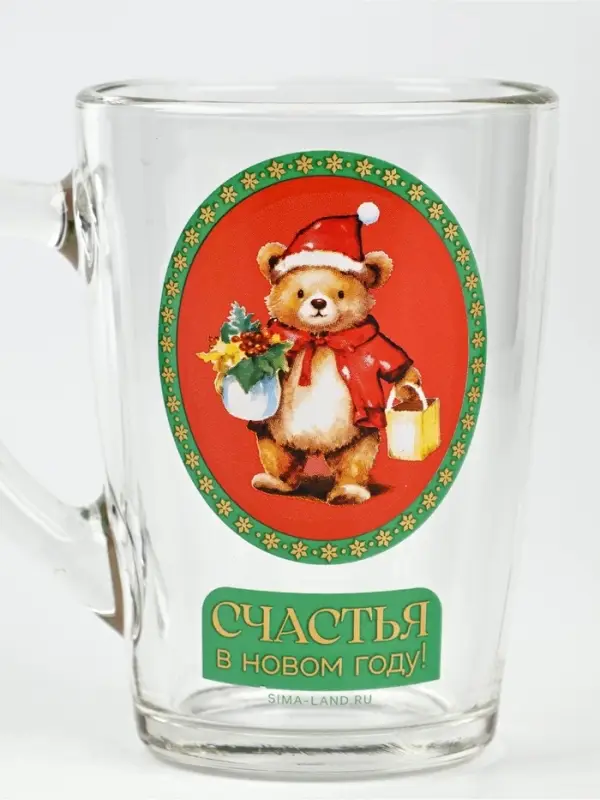 Кружка новогодняя стеклянная &laquo;Мишка&raquo;, 300 мл