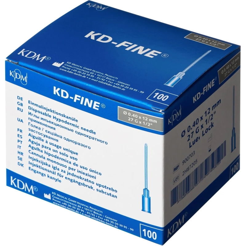 Игла инъекционная 27G (0,4х12мм) Luer Lock KD-Fine 100шт/уп