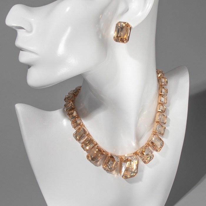 Набор 4 предмета: серьги, колье, браслет, кольцо «Вечерний» объём, жёлтый в золоте Набор 4 предмета: серьги, колье, браслет, кольцо «Вечерний» объём, жёлтый в золоте