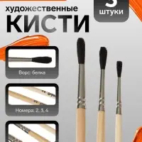 Набор кистей для рисования, белка, 3 штуки: №: 2, 3, 4, Calligrata, круглые, деревянная ручка, в пакете