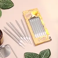 Свечи в торт &laquo;Ройс&raquo;, 6 шт., высокие, 13 см, серебристый металлик